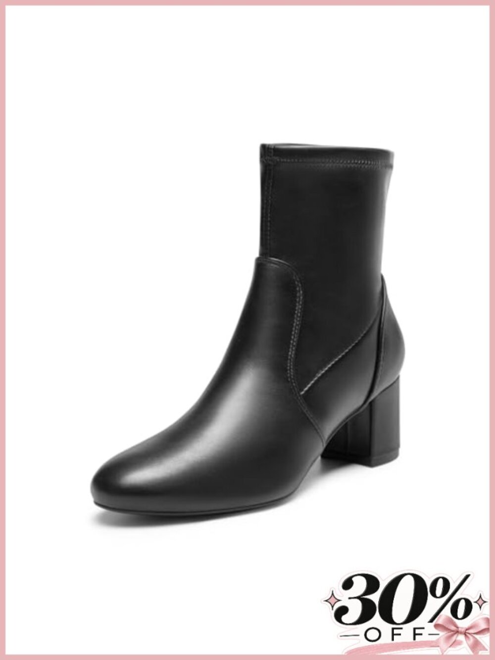 Women's Fitted Stretch Ankle Boots Low Chunky Heel Almond Toe Fall Heeled